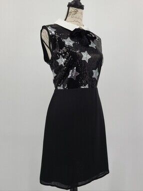 ModCloth Black Sequin Star A Line Mini Dress Size 10
